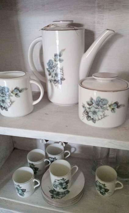 Beautiful Vintage Espresso Set with 5 Duos, Teapot, Milk jug and Sugar Bowl