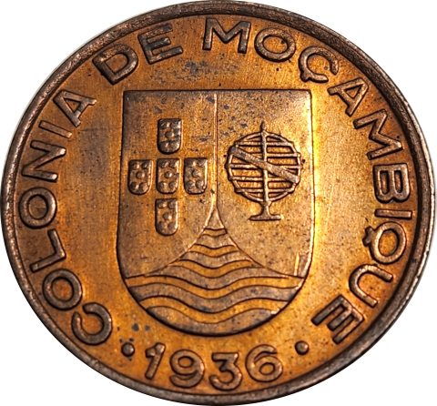 20 (TWENTY) CENTAVOS- 1936 - MOZAMBIQUE - RED in EF+  - AWESOME Coin !