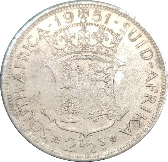 2 1/2 (TWO and a HALF)  Shillings - Half Crown - 1951