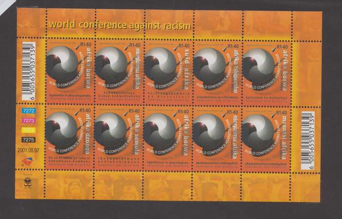 RSA - World Conference Against Racism Sheet MNH - SACC 1422-1431