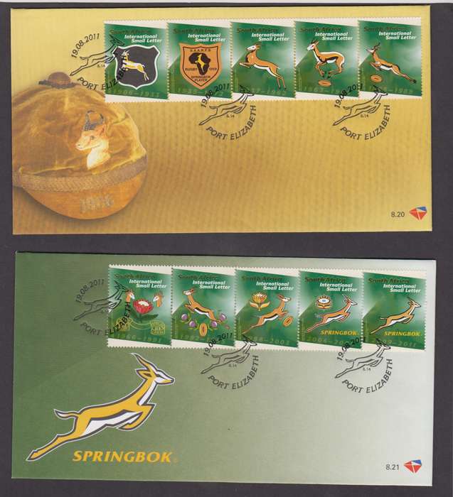 RSA - 2011 Evolution of Rugby Emblem FDC 8.20 & 8.21  - SACC 8116-8119