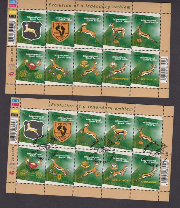 RSA - 2011 Evolution of Rugby Emblem - MNH Sheet & CTO Sheet - SACC 8116-8119