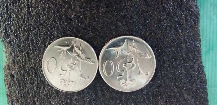 SOUTH AFRICA UNCIRCULATED 50c coin set.1966 and 1967 afrikaans.