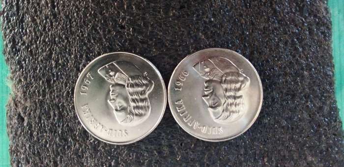 SOUTH AFRICA UNCIRCULATED 50c coin set.1966 and 1967 afrikaans.