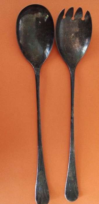 OLD SALAD FORK AND SPOON SET EARLY  1900S. SHEFFIELD