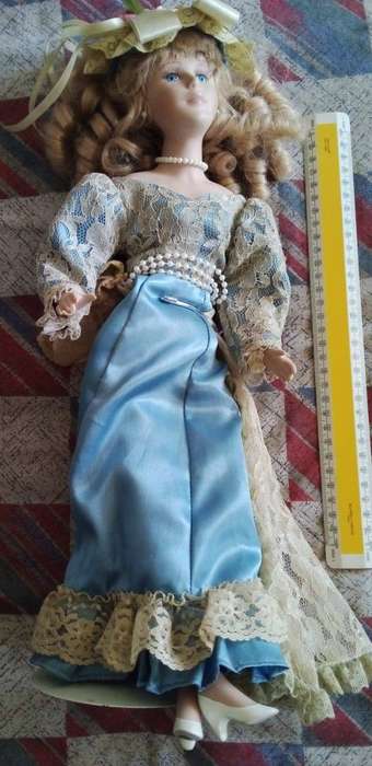 OLD LARGE WOMAN PORCELAIN DOLL WITH STAND