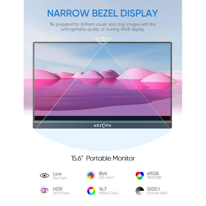 Arzopa - 15.6" Touch Screen Full HD 1080P IPS - Portable Monitor with Stand