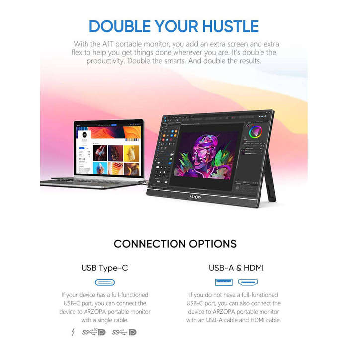 Arzopa - 15.6" Touch Screen Full HD 1080P IPS - Portable Monitor with Stand