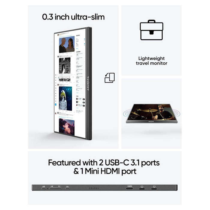 Arzopa - 15.6" Full HD 1080P IPS Screen - Portable Monitor with Smart Cover