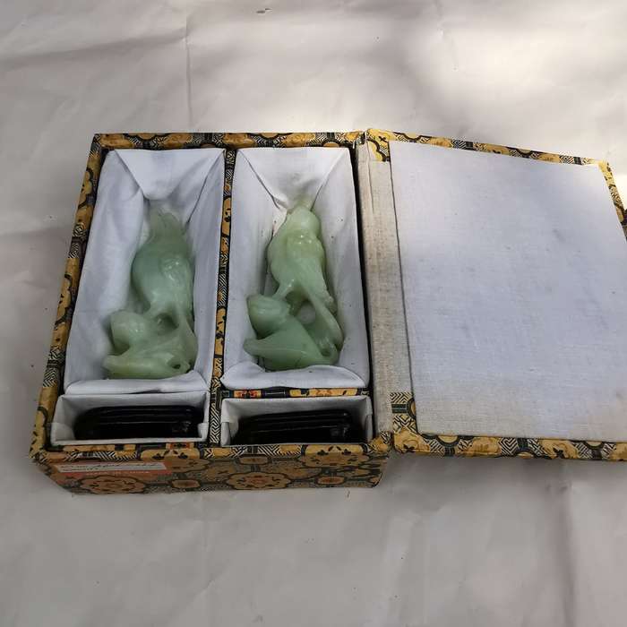 Antique Chinese Hotan jade a pair of birds Original Carving