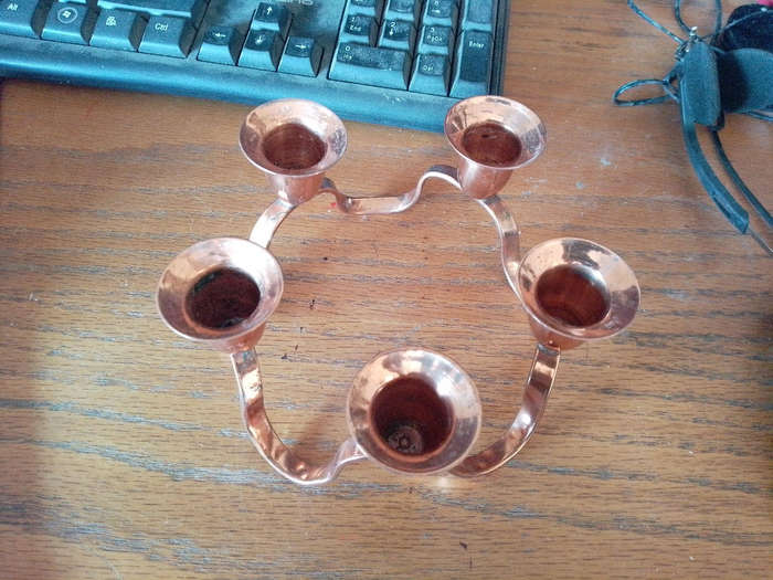 Small five copper candle holder Vintage 1950's