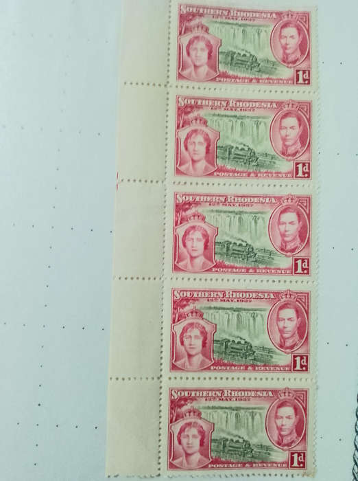 1937 Southern Rhodesia red stamps block of 5 and block of 10