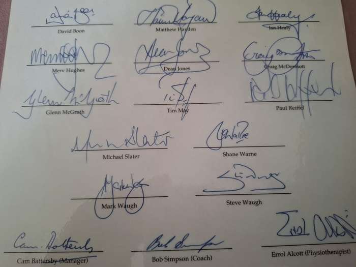 Coca Cola Australian Cricket tour team original signatures incl Shane Warne
