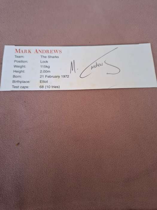 Rugby, Mark Andrews original autograph
