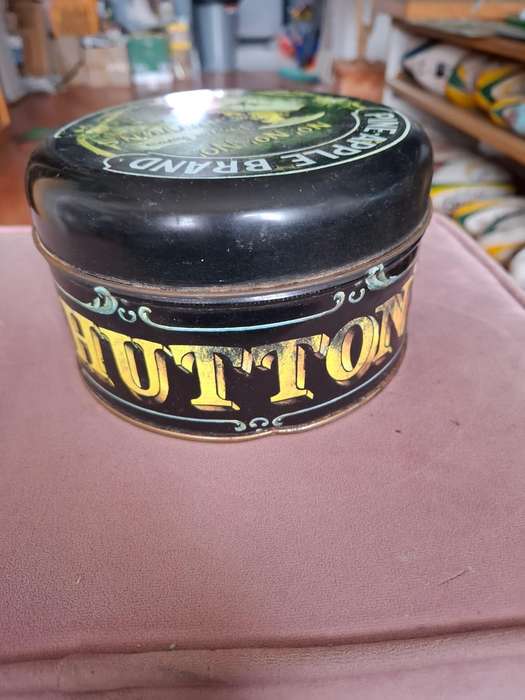 Clipper tea tin and Huttons Pine-apple Brand Hams and Bacon tin, 2 for price of 1