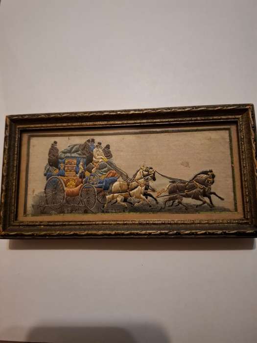 Stevengraph, masterpiece, woven silk, "The Good Old Days" by Thomas Stevens