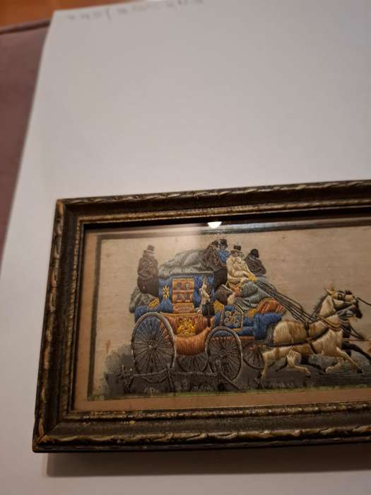 Stevengraph, masterpiece, woven silk, "The Good Old Days" by Thomas Stevens