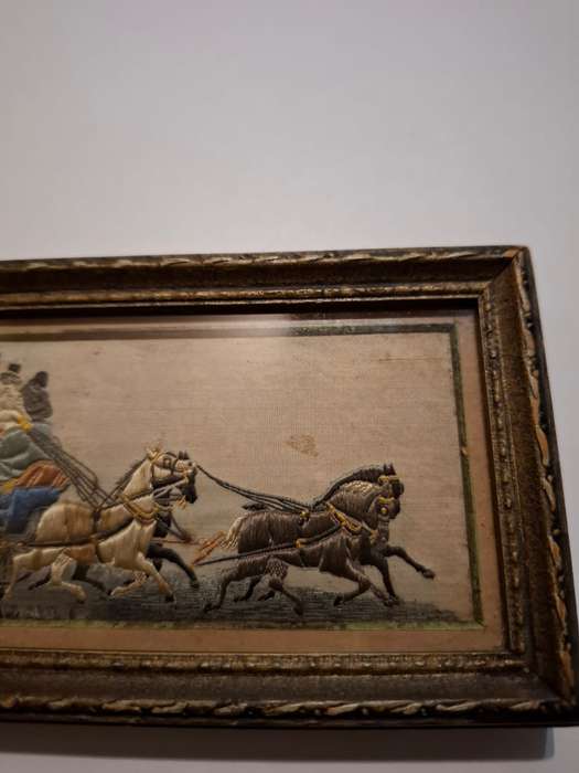 Stevengraph, masterpiece, woven silk, "The Good Old Days" by Thomas Stevens