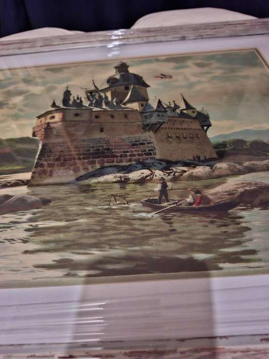 Themistokles von Eckenbrecher print of Pfalgrafenstein Toll castle on Rhine, framed