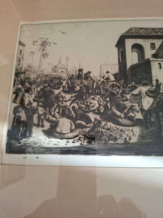 Indian Market, Durban, limited edition original etching no7 by Longford Macdonald 1905-1957