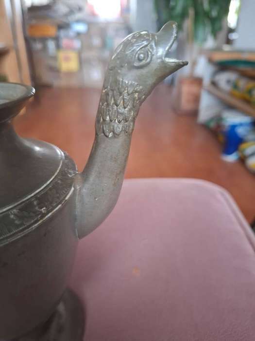 Very old antique pewter tea/coffee pot (no lid), goose/duck head spout