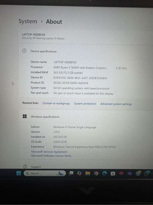 HP Invictus Gaming Laptop, 5 5600H, RX 6500M 4GB GDDR6 , 16GB DDR4 ,144Hz