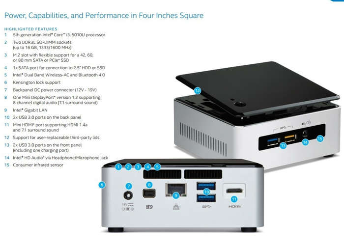 Intel NUC Mini-PC NUC5i3RYH | CORE i3 5010U 2.1GHz  DESKTOP PC