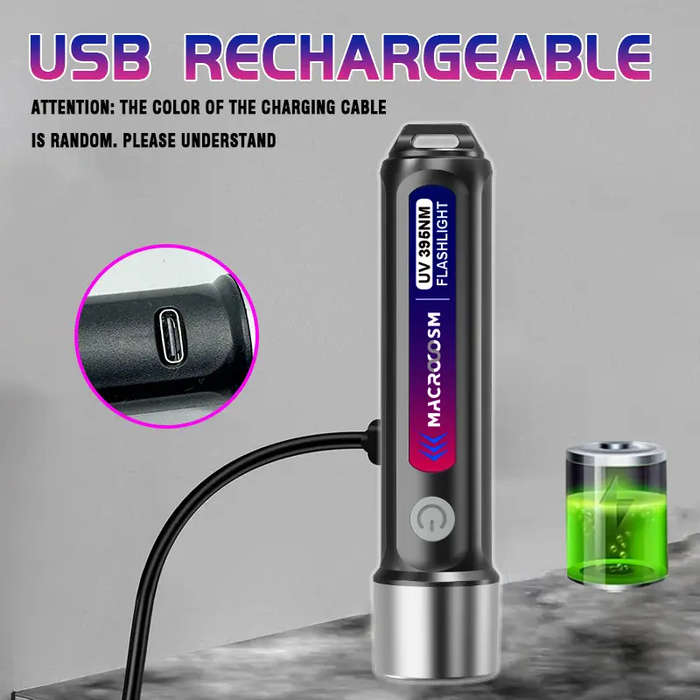 2 Pcs LED UV Flashlight 395nm USB Rechargeable Outdoor Camping Torchlight