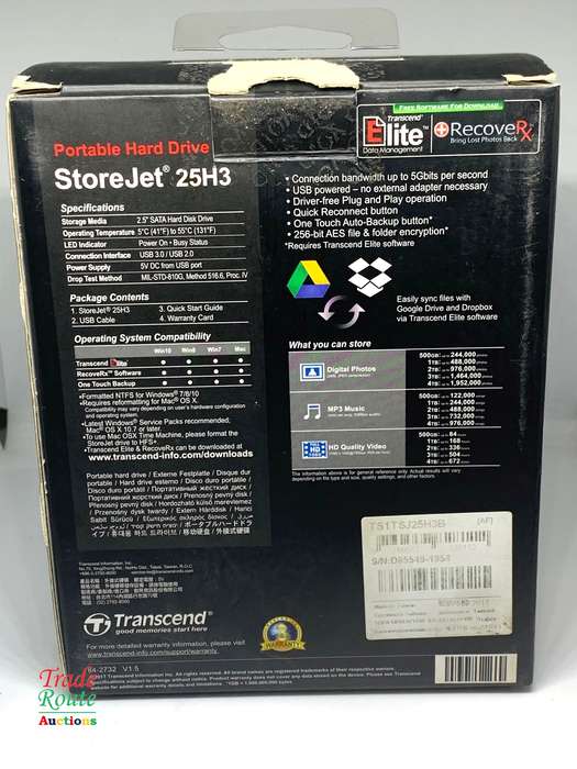 1TB External HDD - Transcend StoreJet 25H3 ** NEW OPEN BOX **