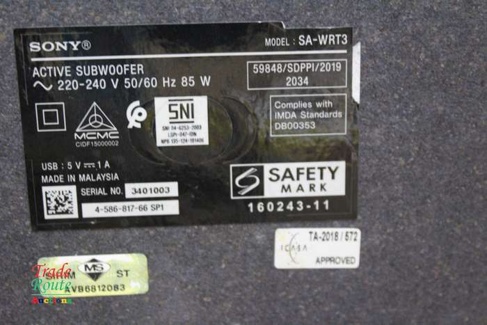 Sony SA-WRT3 Active Bluetooth Subwoofer Black with Remote (Powers ON)