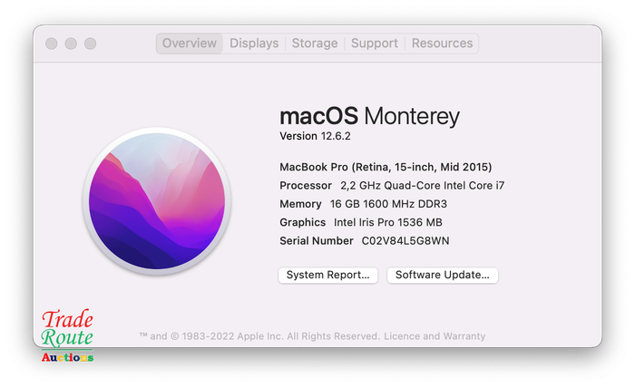 Apple MacBook Pro 15.4-inch  | Core i7 2.2GHz | 16GB RAM | 256GB SSD MID 2015 ** RETINA DISPLAY **