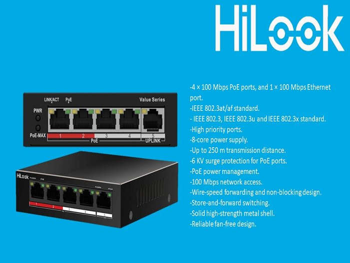 HiLook 4 Port Fast Ethernet Unmanaged POE Switch