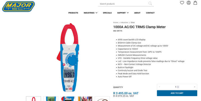 Major Tech  MT775 1000A  AC/DC TRMS Clamp Meter