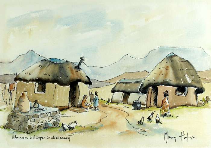 Mary Hulme - African village Drakenberg