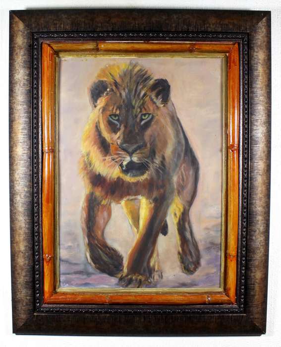 Unsigned lion oil painting