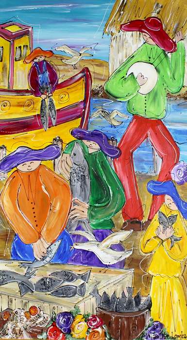Marilise Lombard - Fish merchants harbor scene