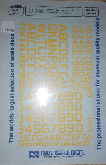 A,F & Navy Numbers 60' Angle 24" & 36" letters & Numbers Yellow  1/72 Microscale Decals 72-0215