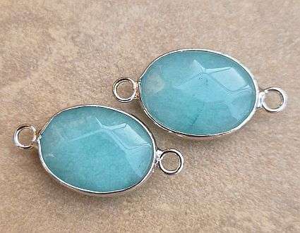 *Clearance Sale*1 pc Natural / Jade /  Turquoise / Dyed  / Faceted Oval  / Silver Tone /  Connector