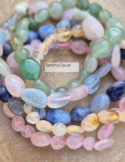 5 Pcs Natural Morganite  / Green & Blue Aventurine  / Citrine / Rose Quartz Beaded Stretch Bracelets