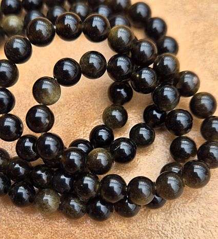 Clearance Sale **  1 Strand (+/- 6mm)  Natural / Golden Sheen Obsidian / Round  Beads +/- 60pcs
