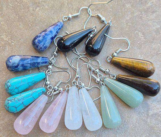 7 Pairs Assorted Natural / Synthetic Gemstone  /   Earring Hooks /  Silver Tone
