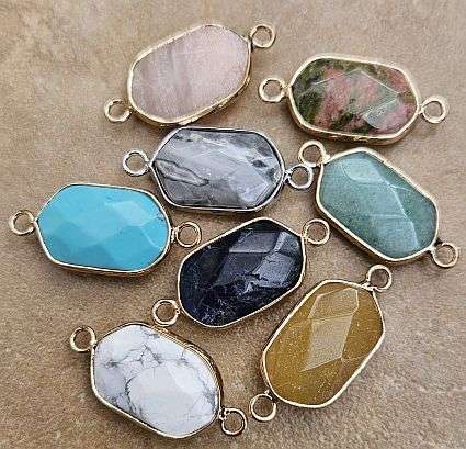 8 pc Natural /  Synthetic Gemstone / Faceted / Gold / Silver  Tone  / Link / Connectors