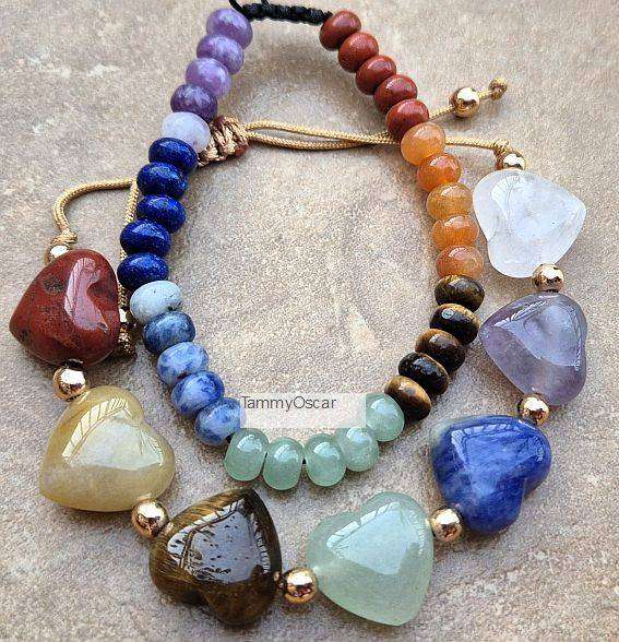 2pcs Chakra  / Assorted Natural Gemstone / Adjustable Bracelets