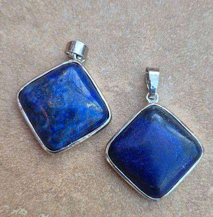 *Clearance Sale* 1pc Natural /   Lapis Lazuli  /  Silver Tone /  Rhombus Pendant