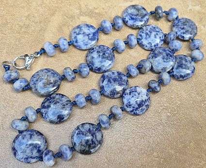 1 Pc Natural  Blue Spot Jasper Beaded  Necklace / Alloy Lobster  +/-48 cm