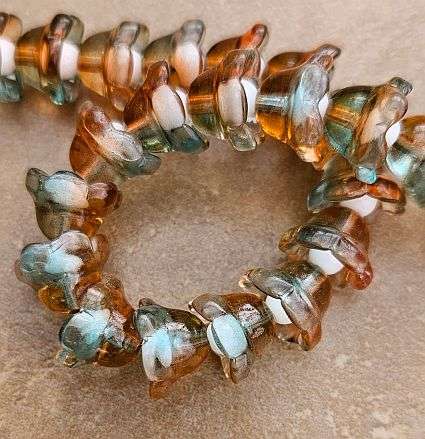 Clearance Sale **  1 Strand Orange / Light Blue  / Flower  Glass Beads