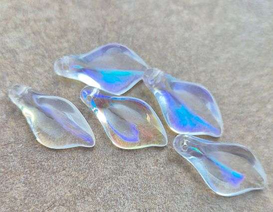 10Pc x (20 x 10mm) Clear / AB / Flower / Petal Glass Beads / Top Drilled