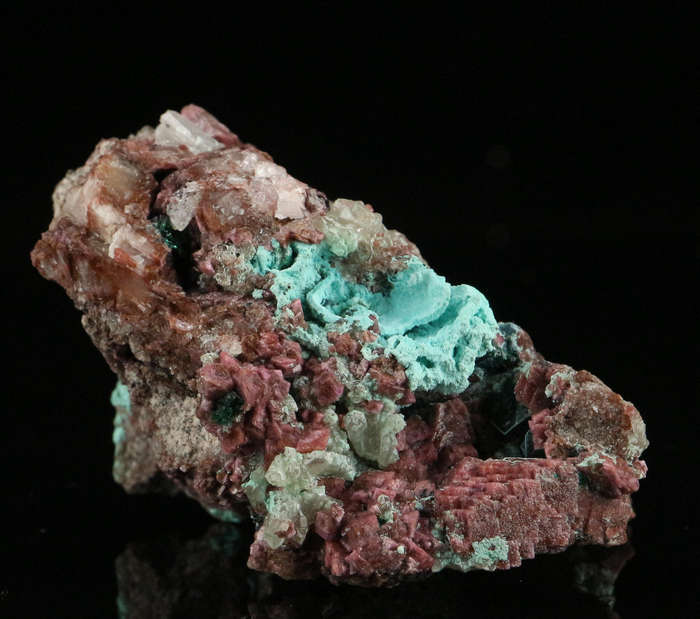Chrysocolla & Cobaltoan Calcite on Matrix, Mashamba West Mine, DRC