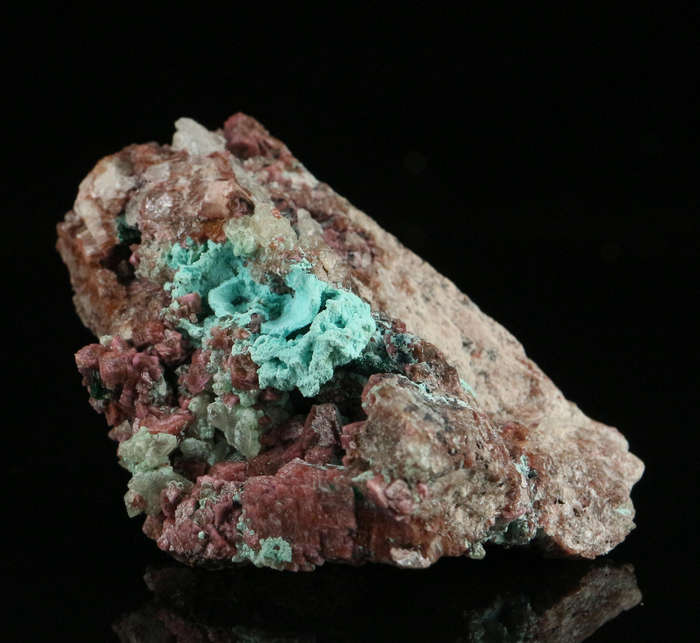 Chrysocolla & Cobaltoan Calcite on Matrix, Mashamba West Mine, DRC