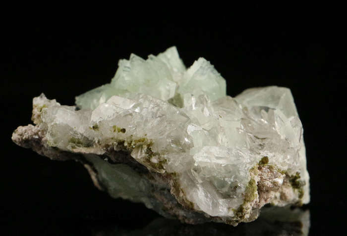 Calcite on Prehnite on Quartz, Gobobosebberge Mnt, Namibia